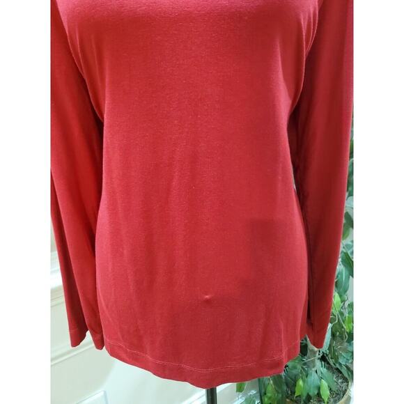 Chico's Women Red Solid Rayon Round Neck Long Casual Sleeve Top Shirt Size Large - Picture 3 of 9